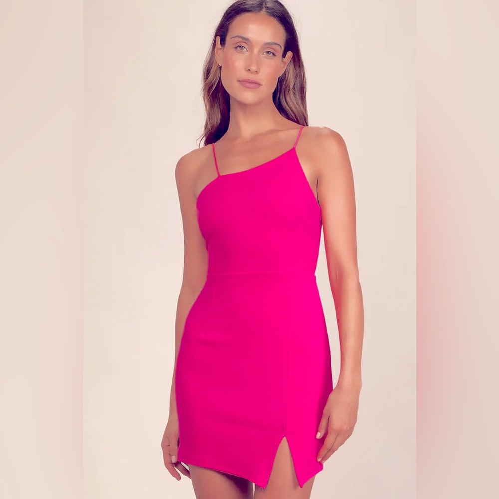 Party for Two Hot Pink Asymmetrical Bodycon Mini Dress from lulus.